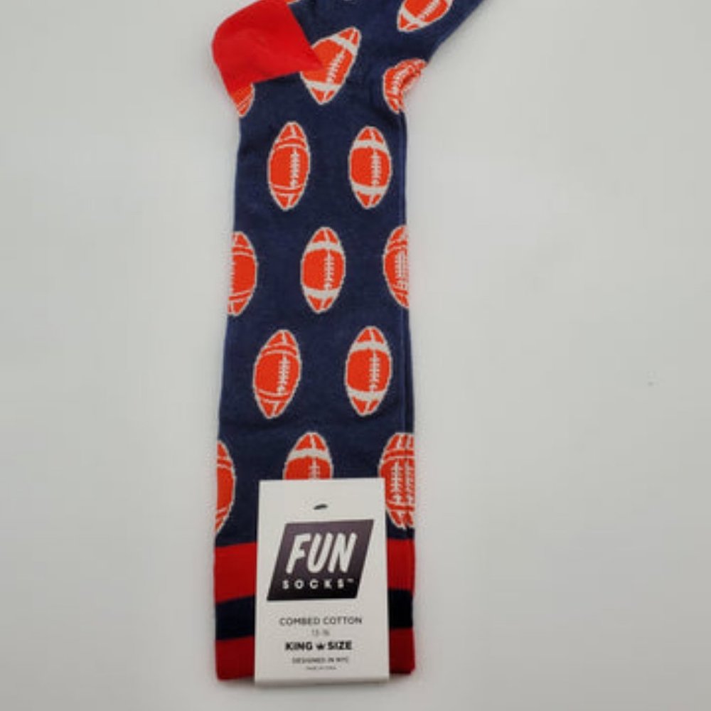5 Fun Socks Big & Tall Socks Football Design DXL King Siz Socks Shoe Size 10-16